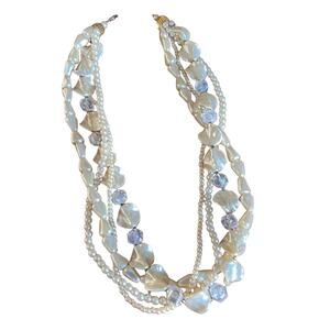 Cream Ivory Faux Pearl and Beads 4 Strand Necklace